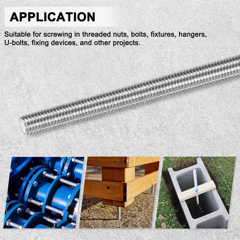 12-Pack Fully Threaded Rod, M5x80mm Stainless Steel Right Hand Thread Bar Studs gallery