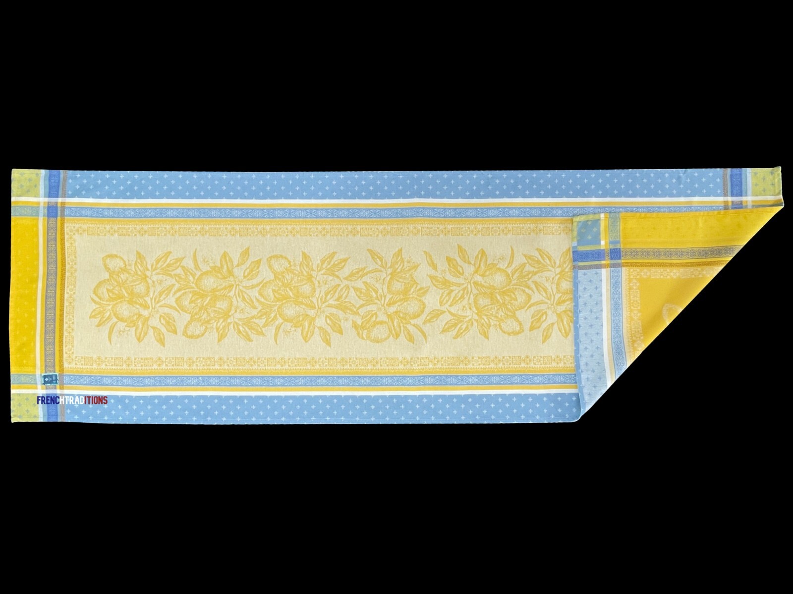 French Jacquard Woven Table Runner Lemon, Geometric, Stripes 20X63 - Made France gallery