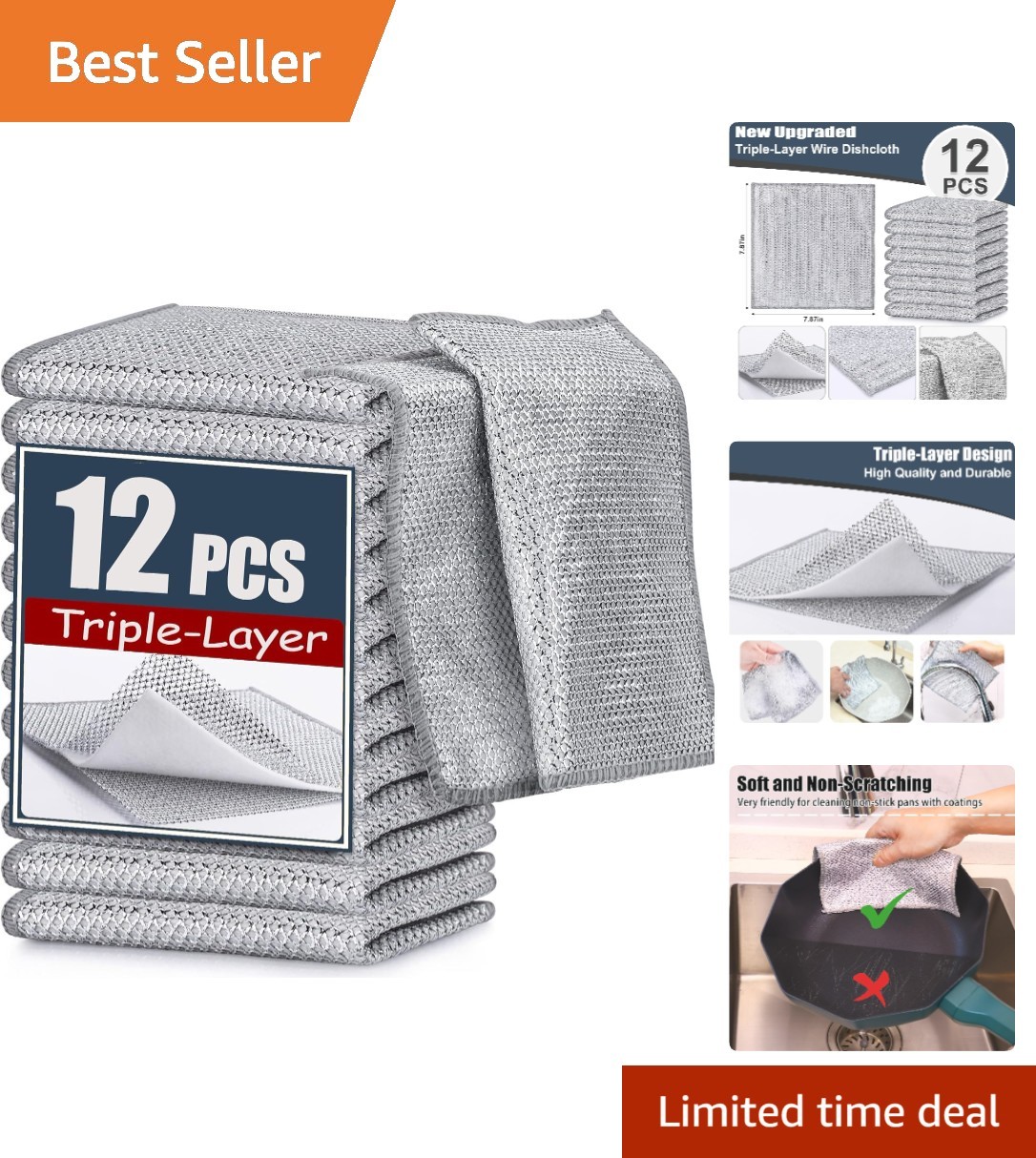 Durable 12-Pack Cleaning Cloths with Absorbent Cotton Core - Non-Scratch Design gallery