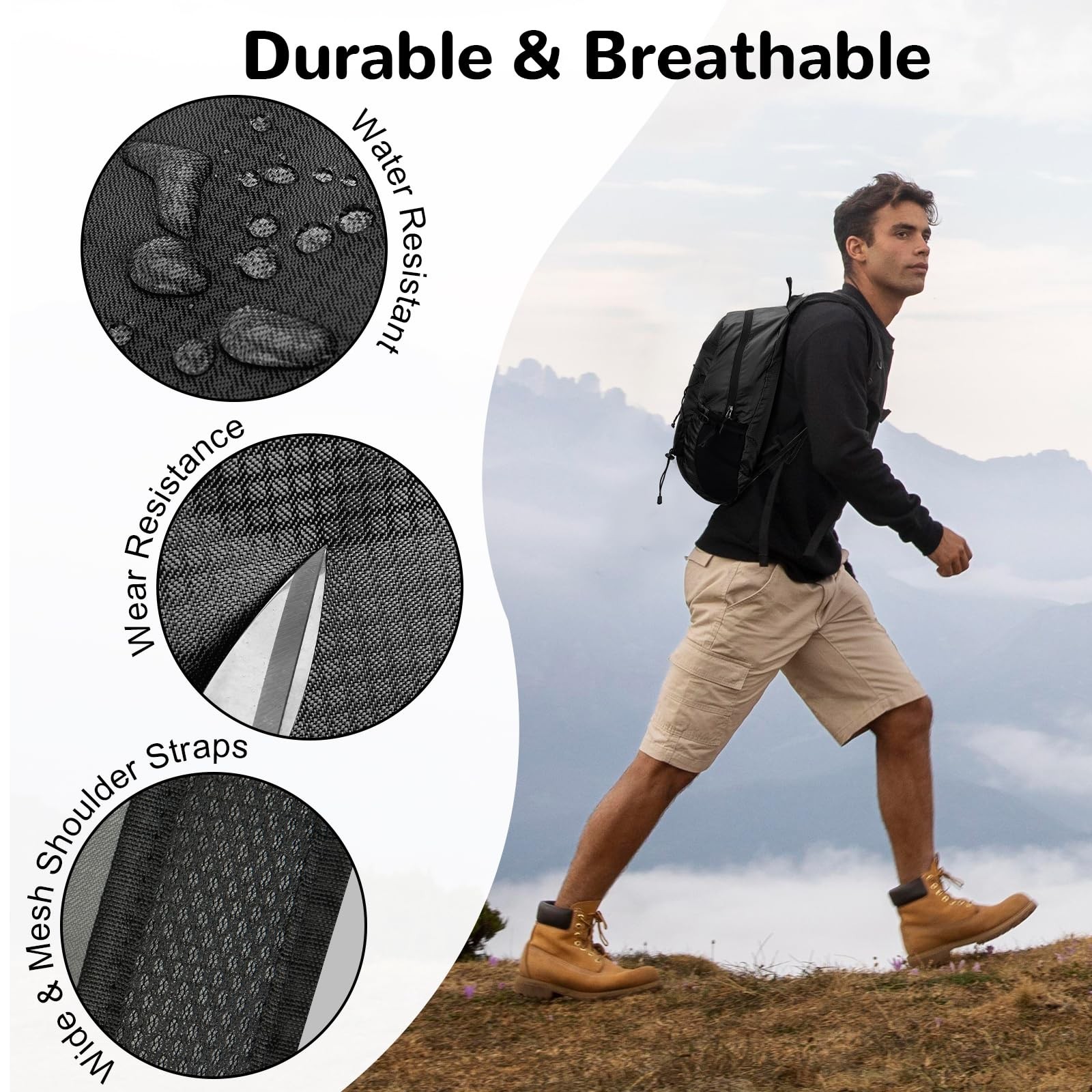 Small Foldable Nylon Hiking Backpack For Men Ultralight Collapsible Black 5