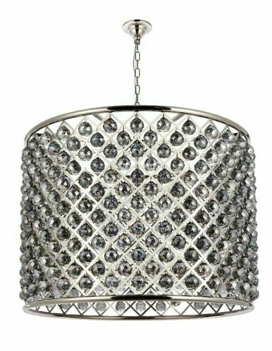 Large Chandelier Ceiling Light Fixture Silver Crystal Balls Polished Nickel 35" gallery
