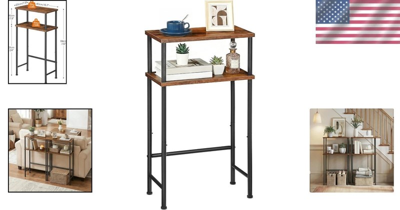 Rustic Brown and Black Console Table - 15.7" Hallway & Sofa Table with Storage gallery