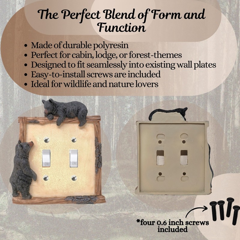 Black Bear Log Double Toggle Switch Wall Plate Cover Cabin Lodge Home Decor gallery