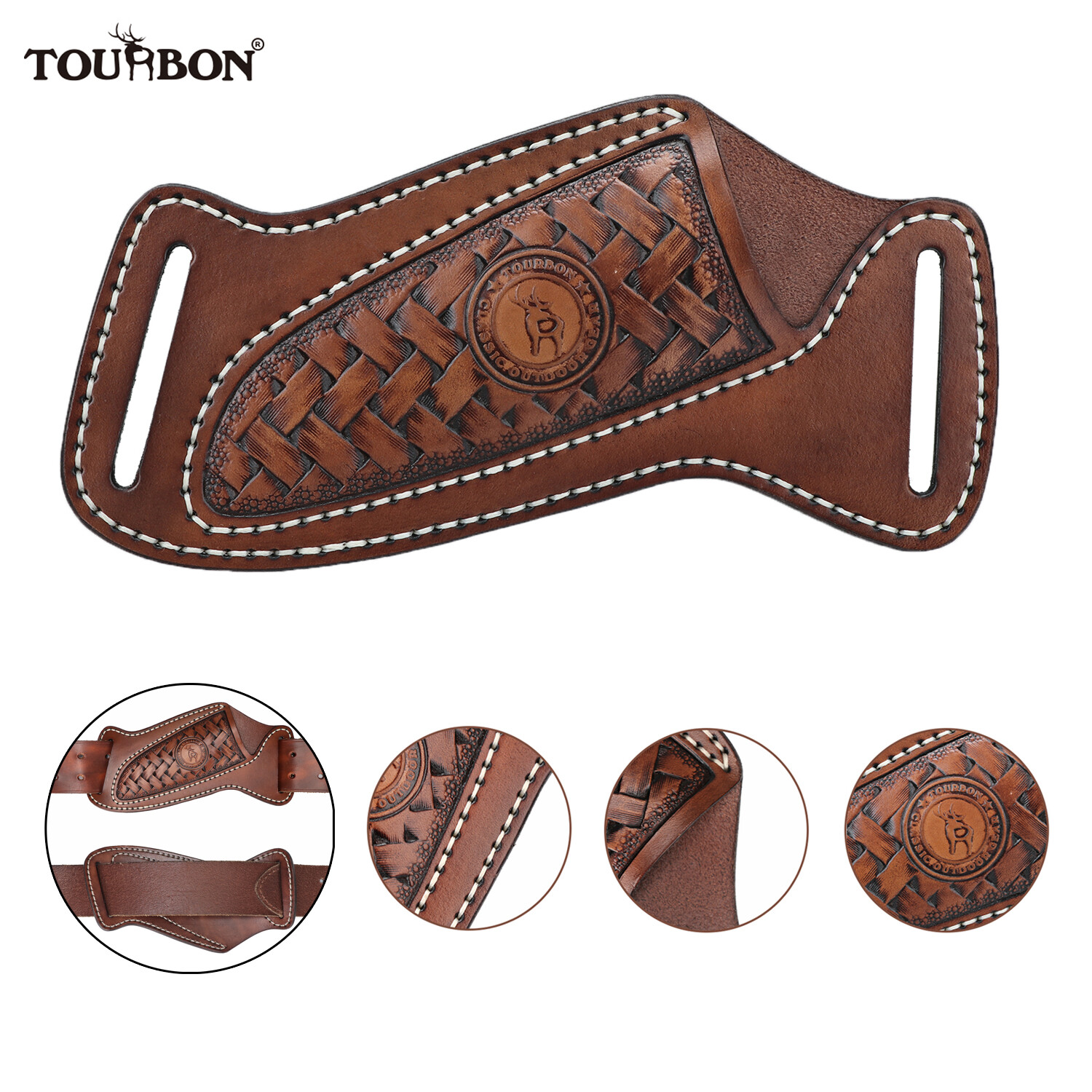 TOURBON Slanted Pancake Knife Sheath Fixed Blade Belt Holster Hunting Camping gallery