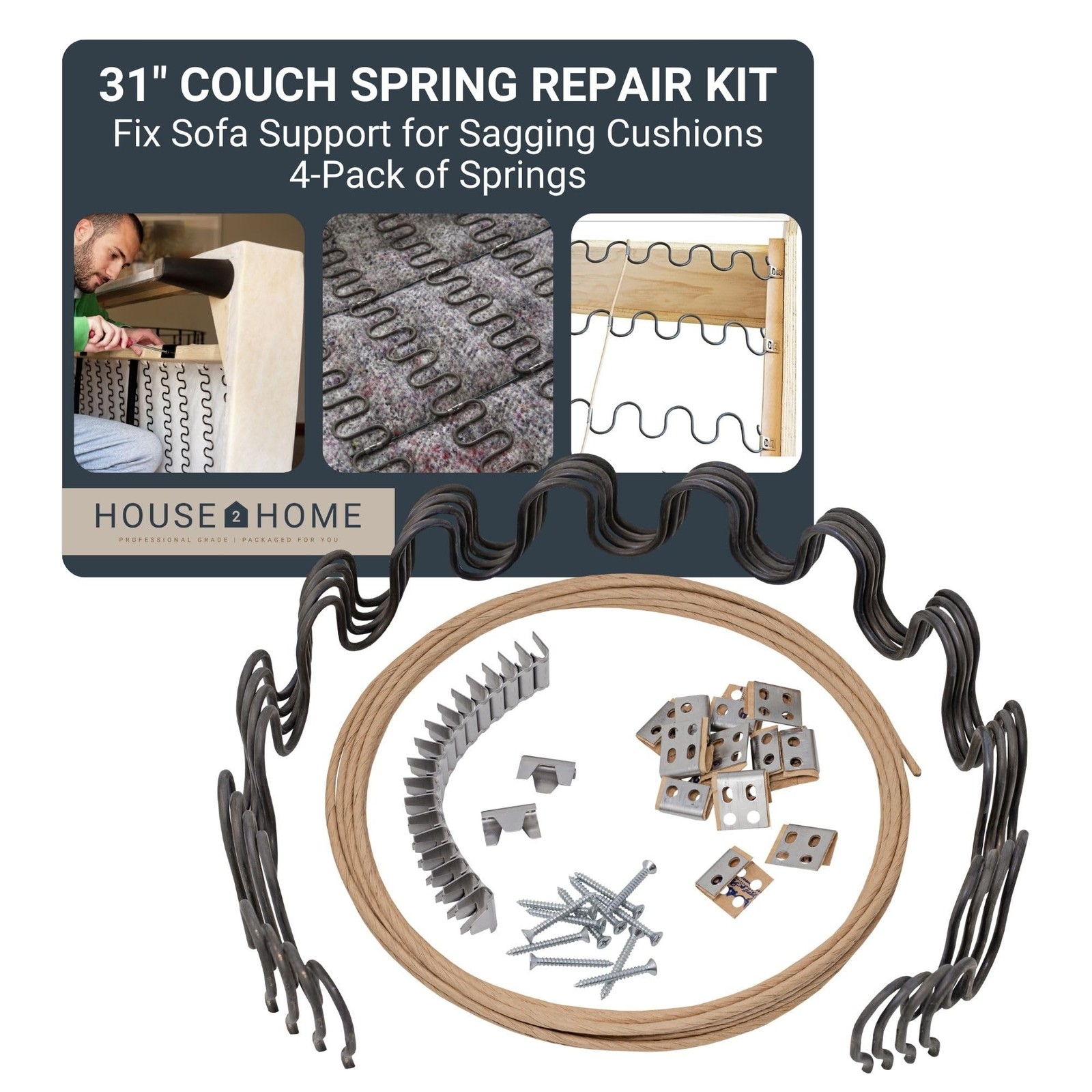 House2Home 31" Couch Spring Repair Kit - Fix Sofa Support, Includes 4 Springs... gallery