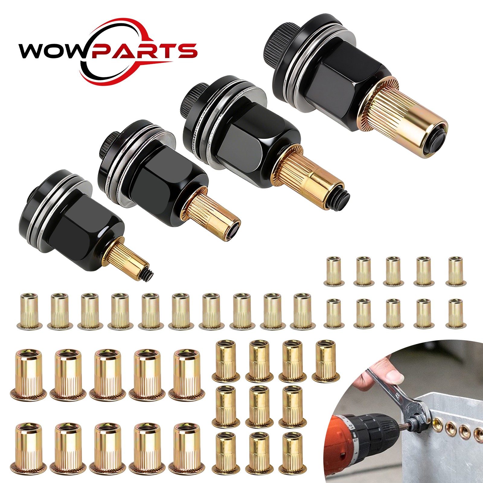 44pcs Manual Rivet Nut Tool Kit M3-M6 Carbon Steel Nutsert Set for Drill Wrench gallery