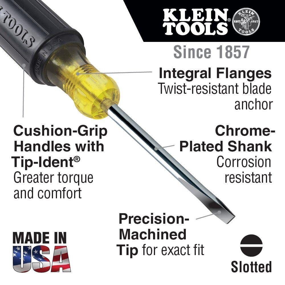 Klein Tools 608-3 Mini Flathead Screwdriver with 1/8" Cabinet Tip, Made in USA gallery