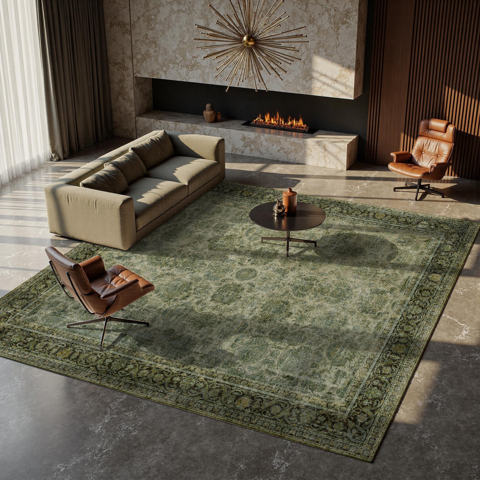 8x10 Machine Washable Rugs, Large Vintage Green Area Rug Indoor Accent Rug Fl... gallery