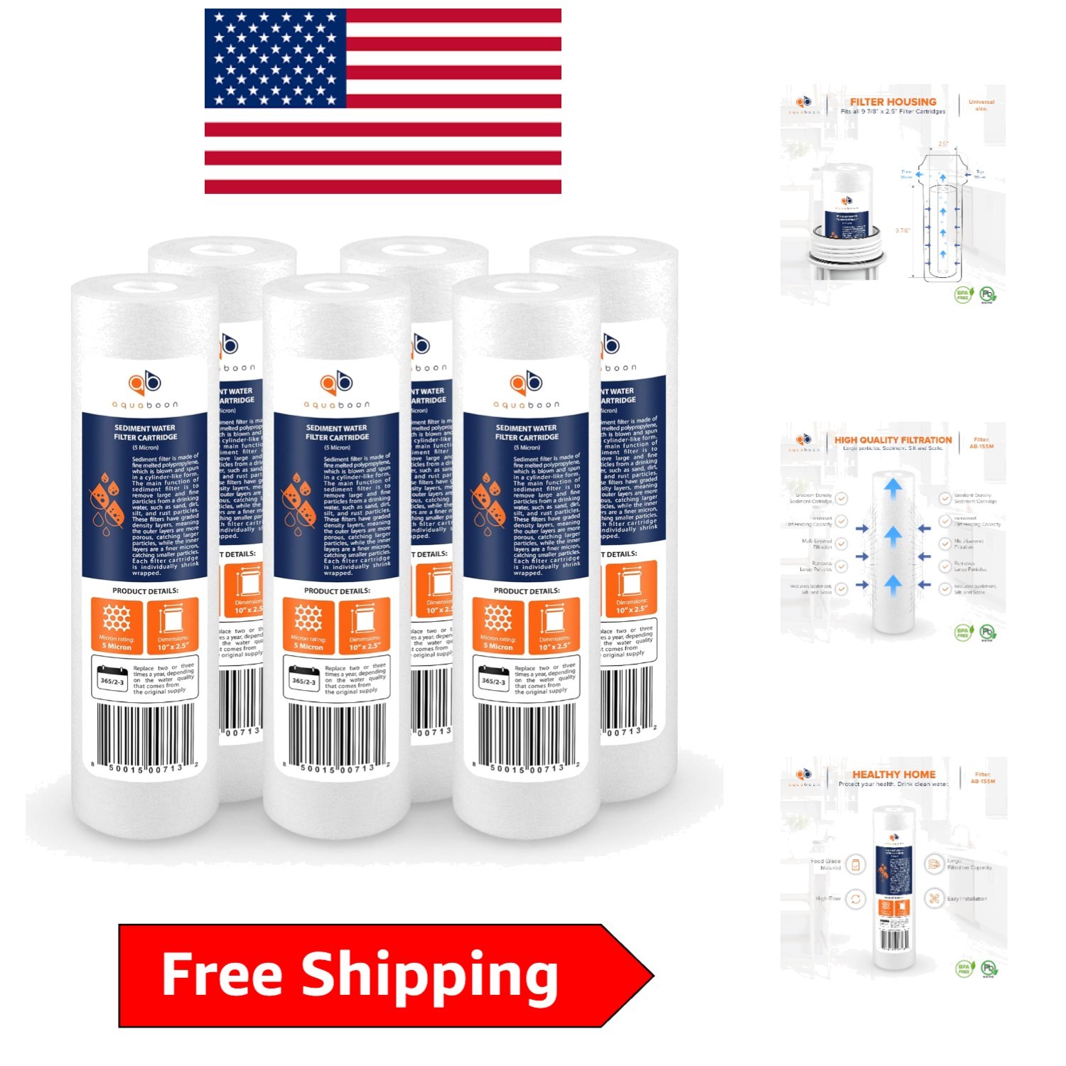 Ansi Certified 5 Micron Sediment Filter - 10x2.5 Inch - 6 Count Replacement gallery