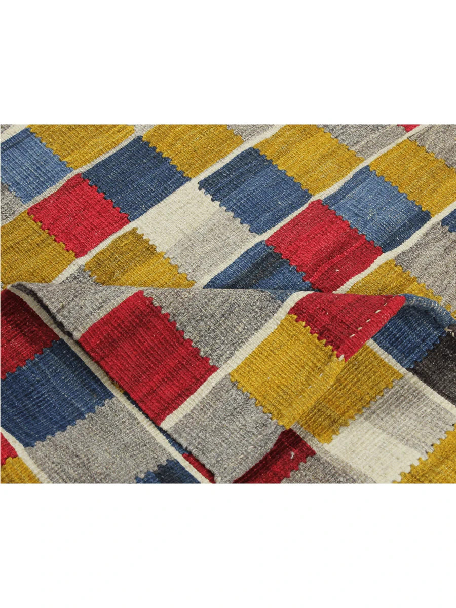 3x3 Handwoven Kilim Rug – Patchwork Geometric Multicolor Wool – Free US Shipping gallery