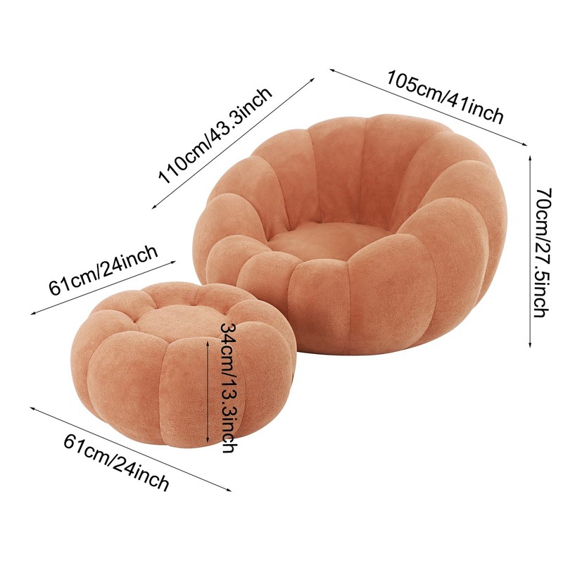 ༝Single Sofa Chair Pumpkin Shape Round Chair Accent Reading Relaxing Modern gallery
