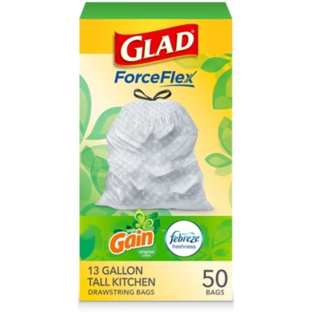 Glad ForceFlex Tall Kitchen Drawstring Trash Bags- Gain Original - 13 Gallon new gallery