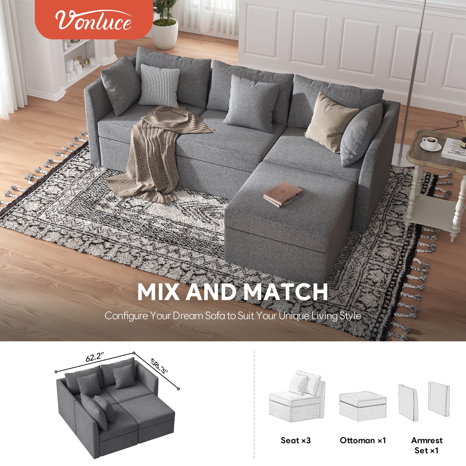 DIY Sofa Multi-Comb. Chaise 3/4/5 Seats Lounge Corner Sofa Sectional Sofa Sofa gallery