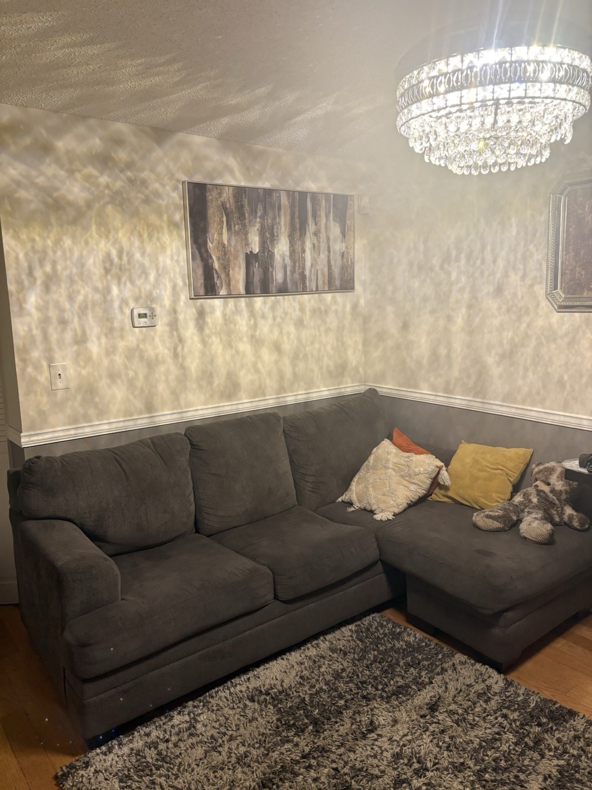 Gray Fabric Sectional Sofa with Chaise, Wood Frame, Seats 4, Solid gallery