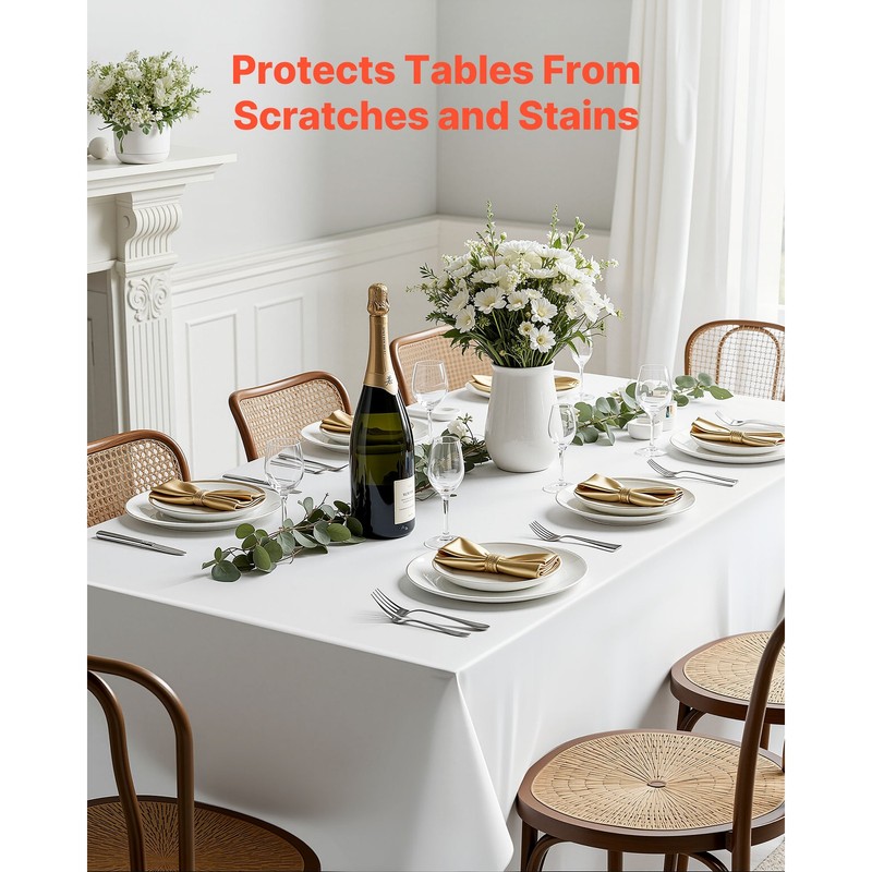 Uimoso 90x132 Inch White Rectangular Tablecloth for Weddings, Parties, 6 Pack gallery