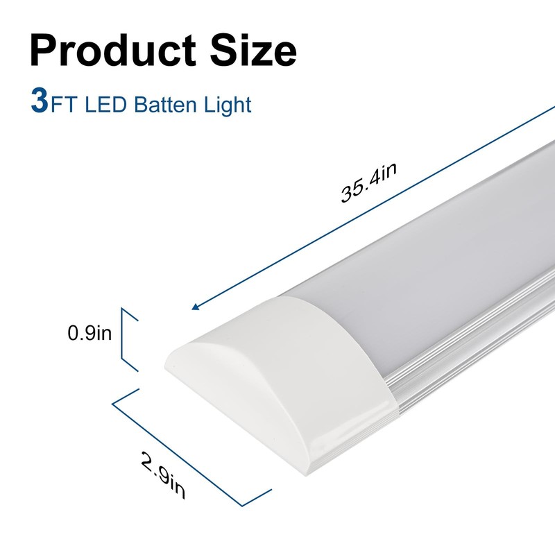 Colmeguna 2 Pack 3FT LED Batten Light, Ultra-Thin Ceiling Surface Mounted, 30... gallery