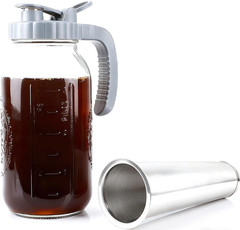 64 OZ Cold Brew Coffee Maker 2 Quart Mason Jar Glass Iced Tea Pitcher with Stain