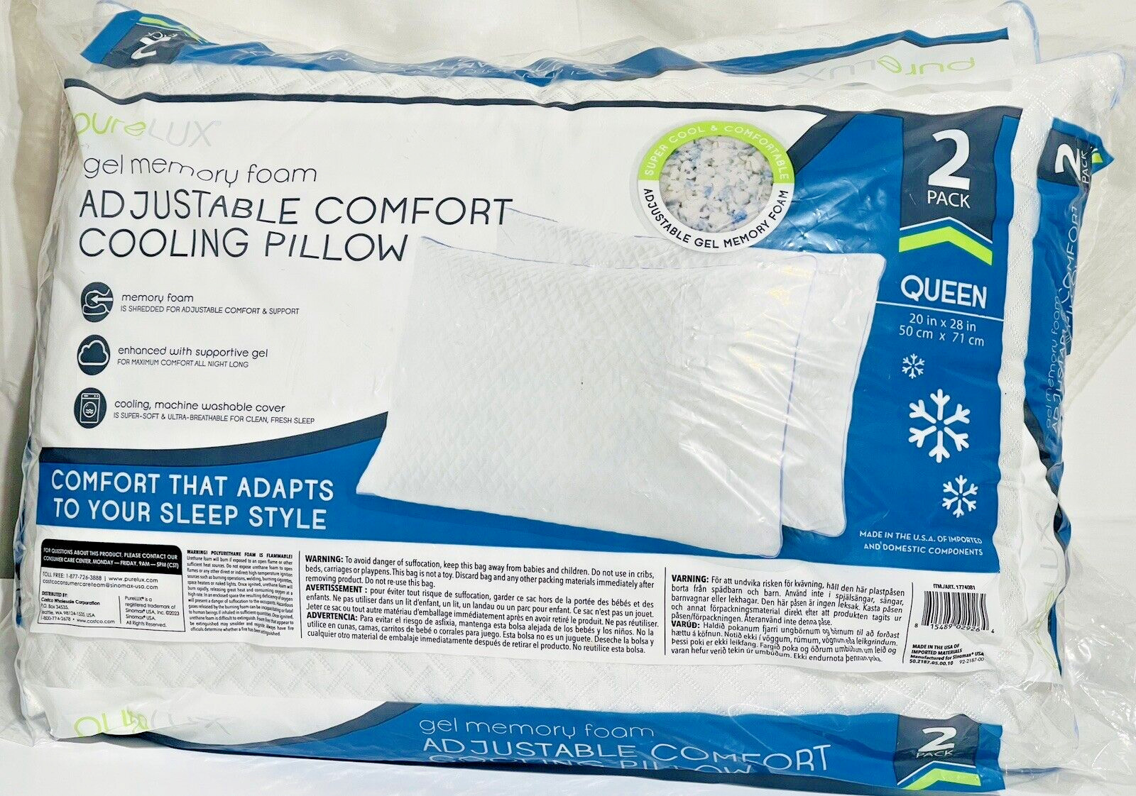PureLUX Gel Memory Foam Adjustable Comfort Pillow Queen 2 Pack gallery