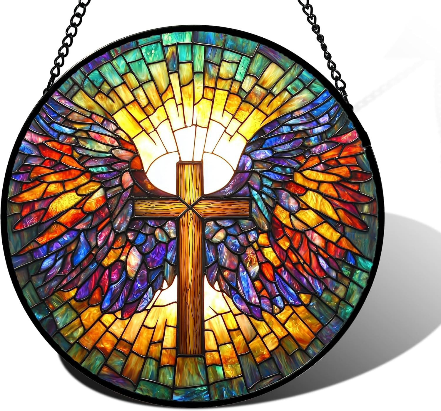Stained Glass Window Hanging - Jesus Cross Wings Suncatcher Ready to Hang Window gallery