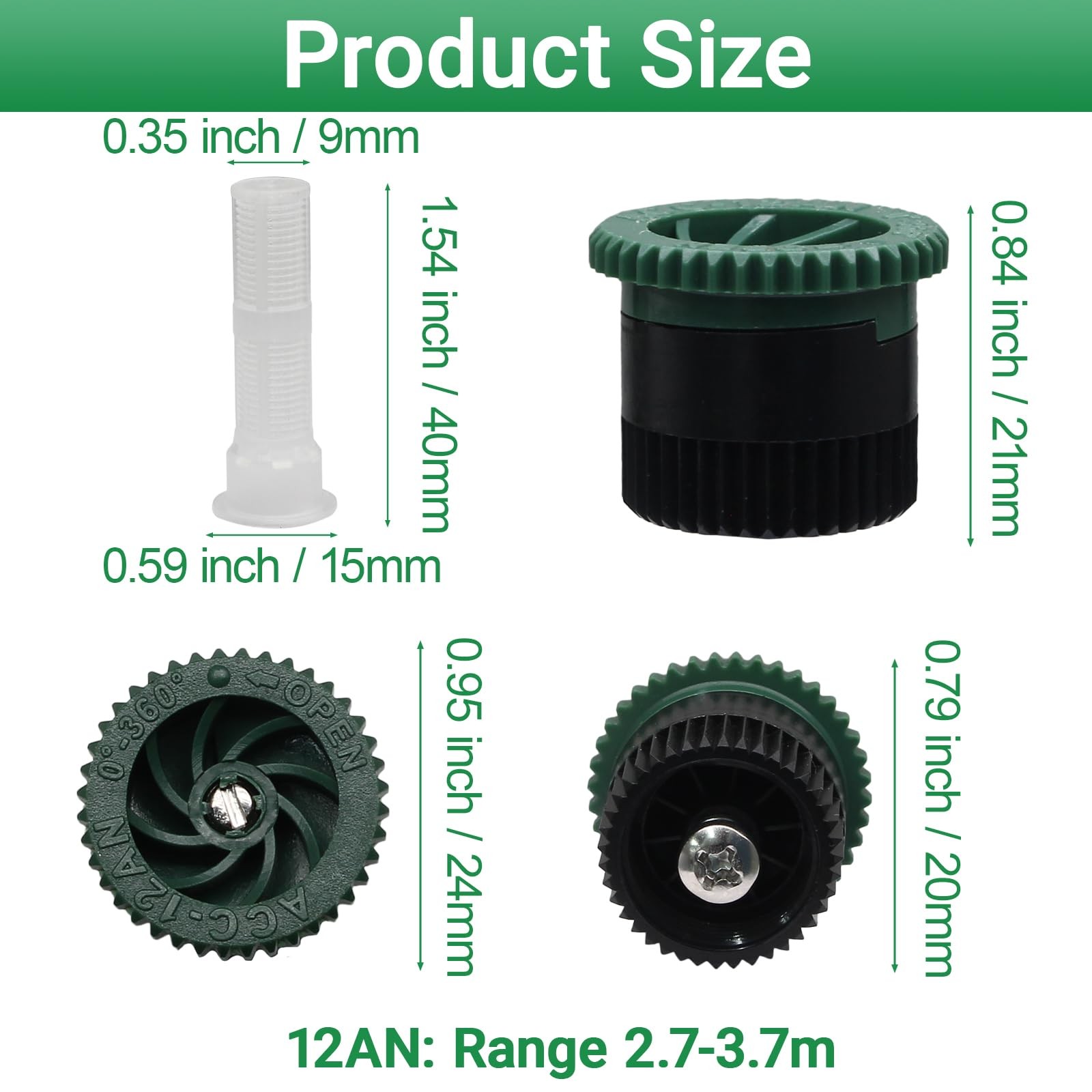 HARSKIYER Variable Arc Nozzle, 10 Pcs Adjustable Sprinkler 12 Van, Green gallery