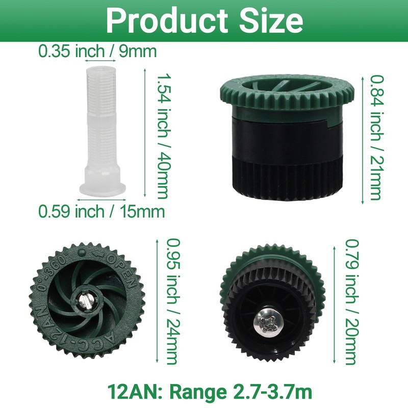 HARSKIYER Variable Arc Nozzle, 10 Pcs Adjustable Sprinkler 12 Van, Green gallery