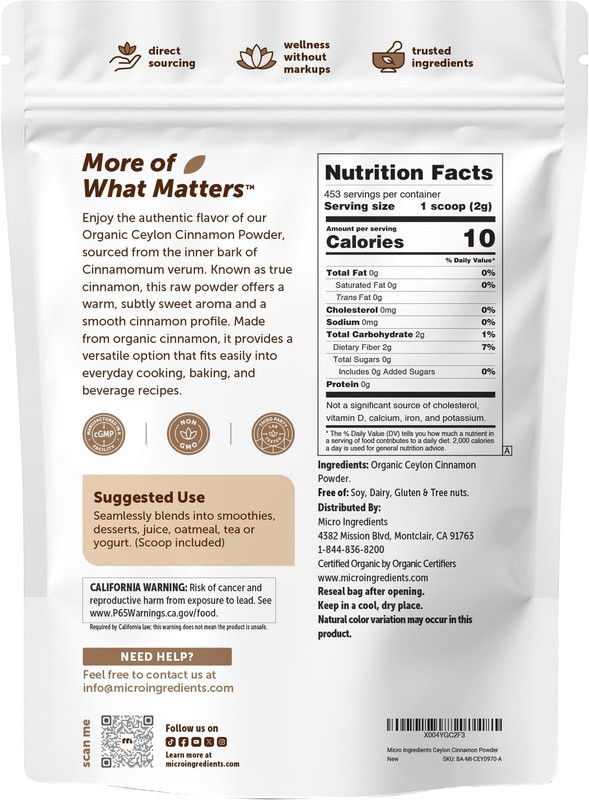 Micro Ingredients Organic Ceylon Cinnamon Powder, 2 lb 32 Ounce (Pack of 1) gallery