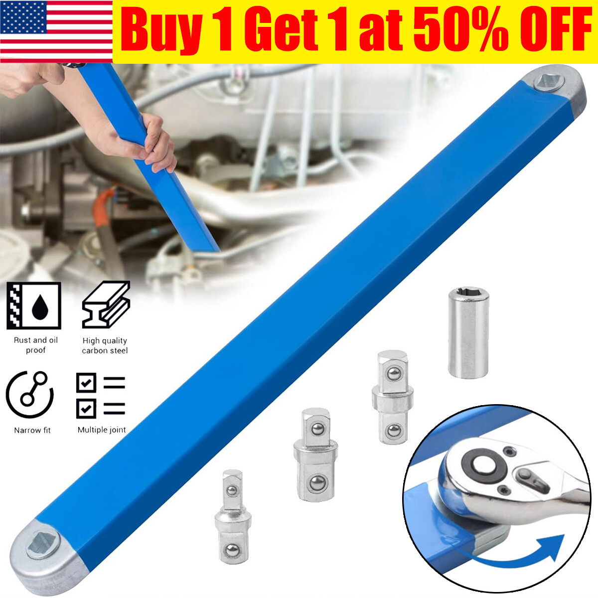 3/8" Offset Extension Wrench Set Socket Ratchet Spanner Extender with Adapters gallery