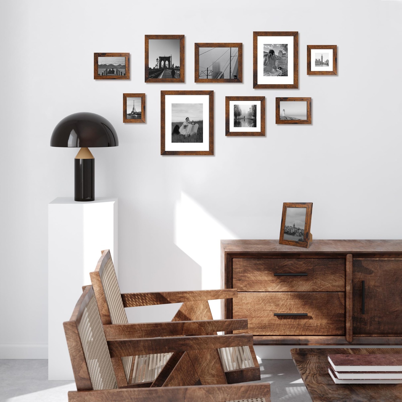 Rustic 6x6 Picture Frame Set of 4 - Real Glass, Wall Mount & Tabletop Display, 4 gallery