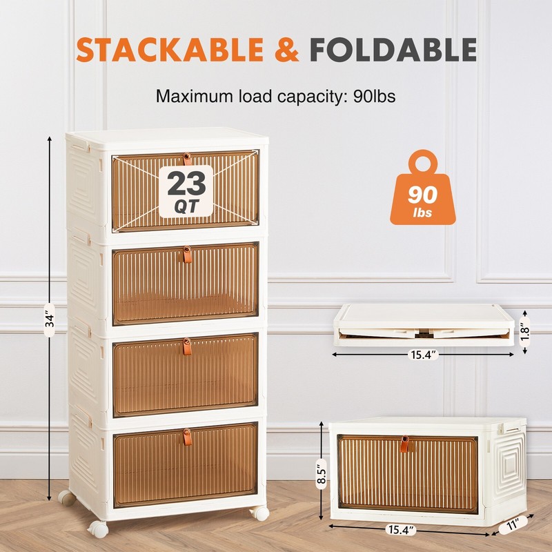 Stackable Plastic Storage Bins with Lid Foldable Magnetic Doors &Lockable Wheels gallery