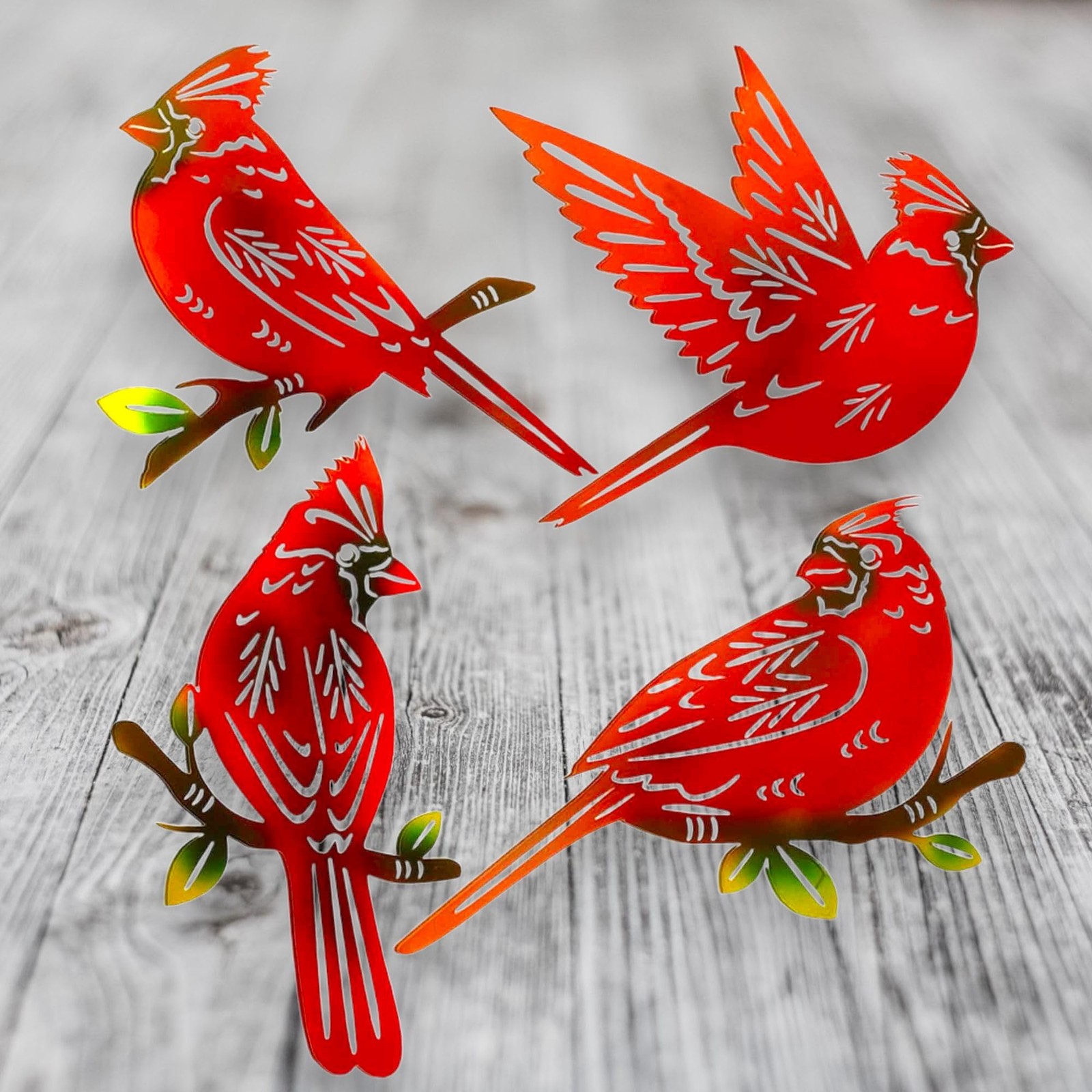 4 Pack Handcrafted Red Cardinal Metal Wall Art Decor,3D Outdoor Sculptures fo... gallery