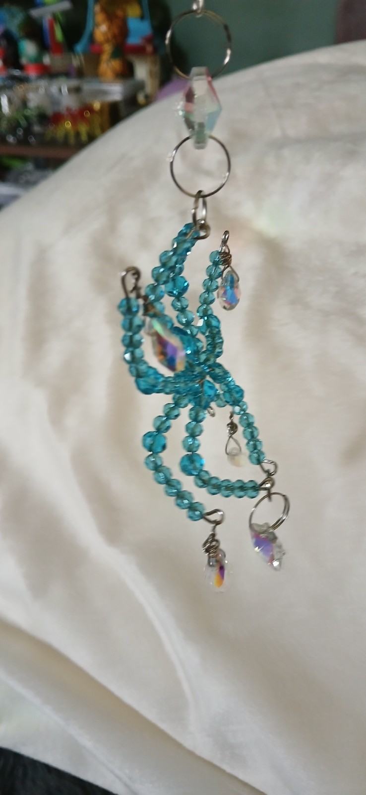 Handmade Hanging Beaded Light Blue Spider Crystal Suncatcher Car Charm gallery