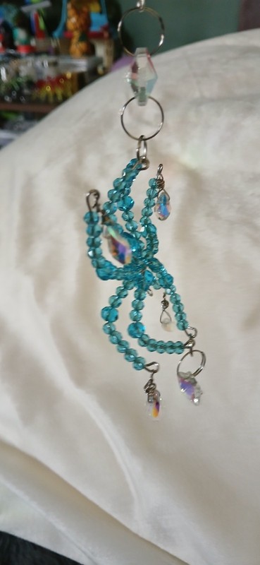 Handmade Hanging Beaded Light Blue Spider Crystal Suncatcher Car Charm gallery