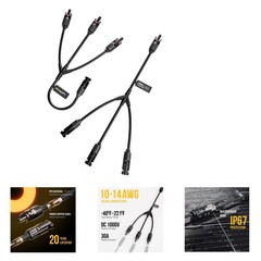 Solar Panel Parallel Connectors Y Branch 1 to 3 Male Female Wire Plug Kit