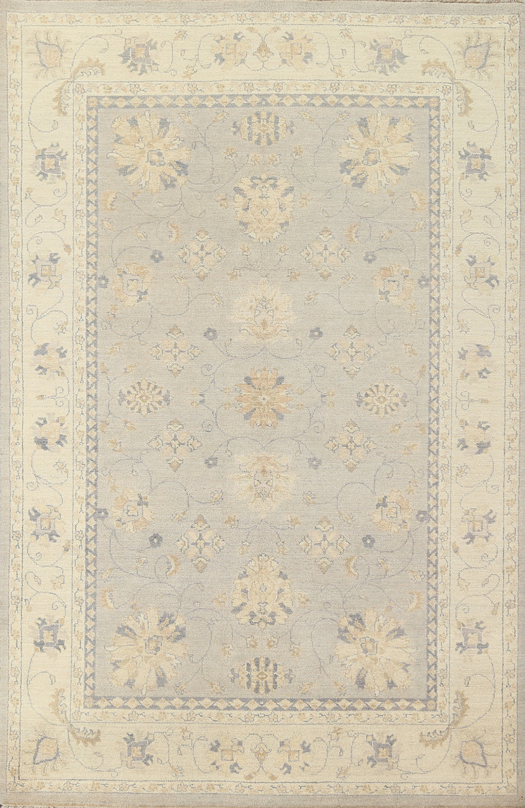 Handmade Muted Gray Wool Carpet Vegetable Dye Peshawar Chobi Area Rug 6x8 Ft gallery