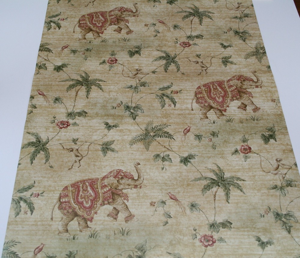 NOS Beacon House Wallpaper Double Roll Elephants Monkeys Tropical Palm Birds