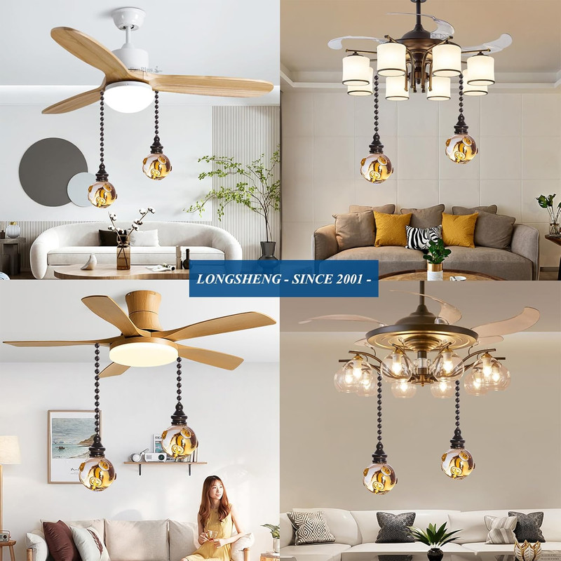 Crystal Ceiling Fan Pull Chains Hanging Amber Point Pendants Prism Pack of 2 gallery