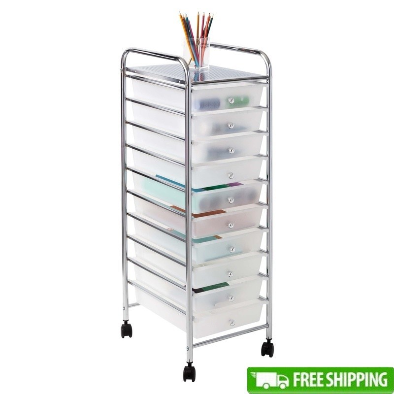 10 Drawer Rolling Storage Cart W/ Locking Wheels Clear Plastic Organizer New gallery