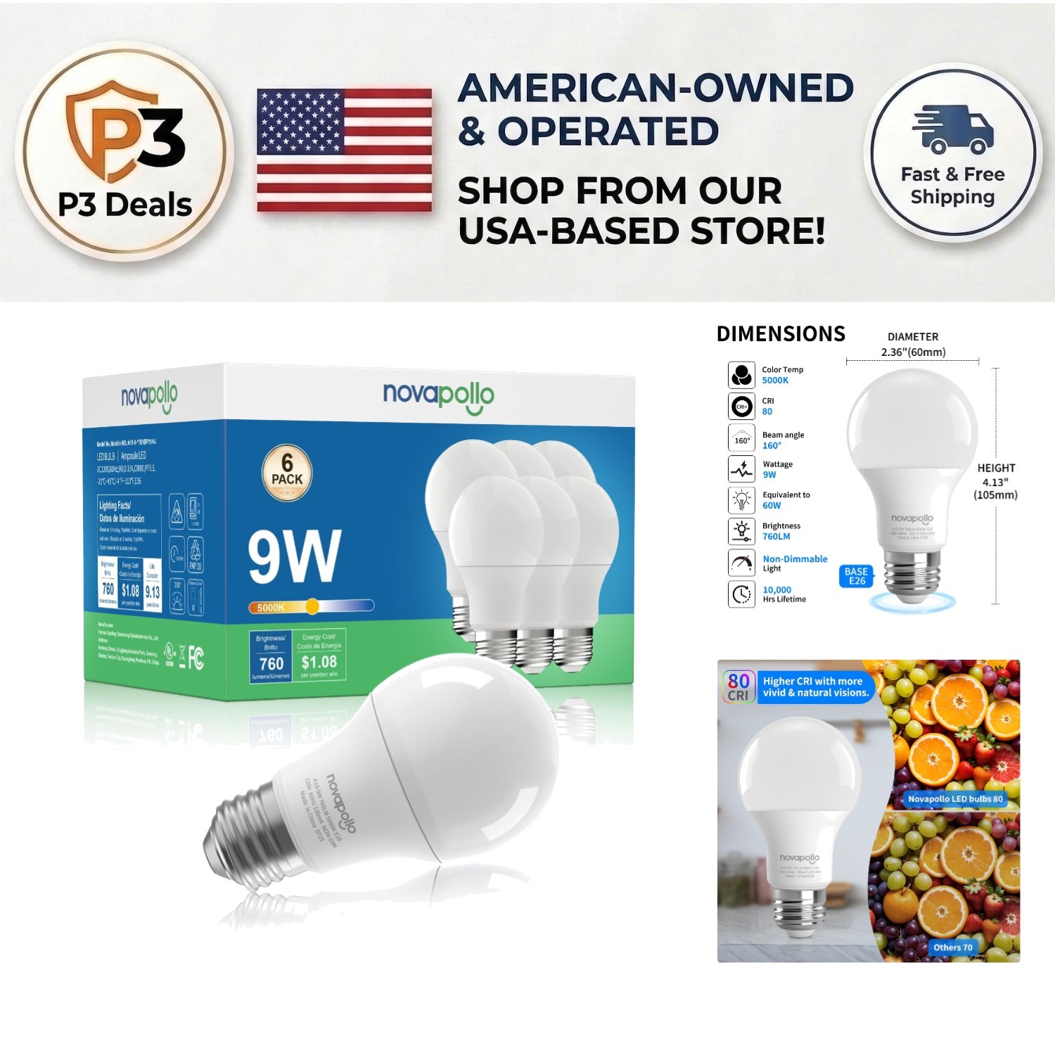 Bright & Eco-Friendly A19 LED Bulb 6-Pack, 5000K Daylight White, Flicker-Free gallery