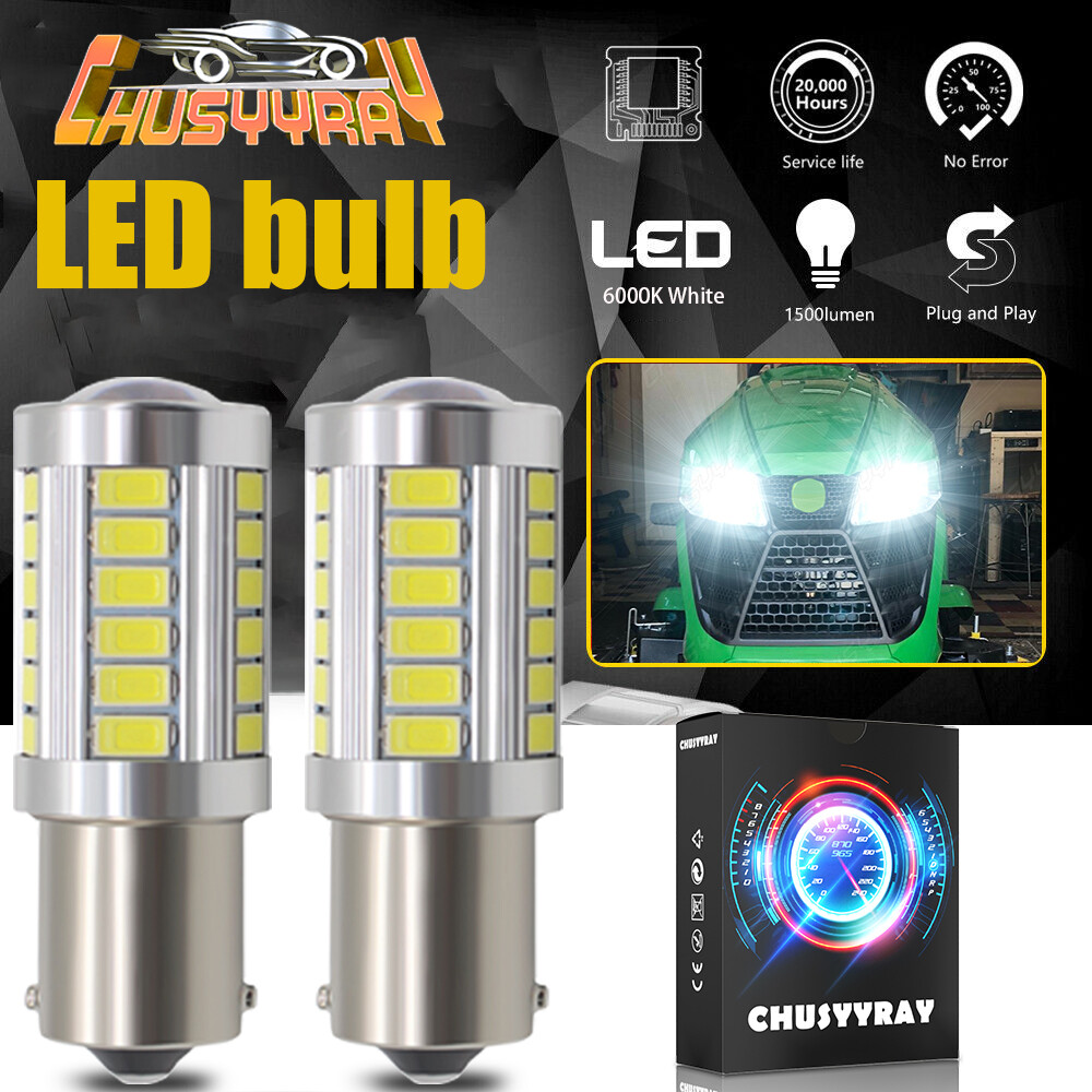 2 Bright LED headlight bulbs for Deere E130 E140 E150 E160 E170 E180 6000K 1156