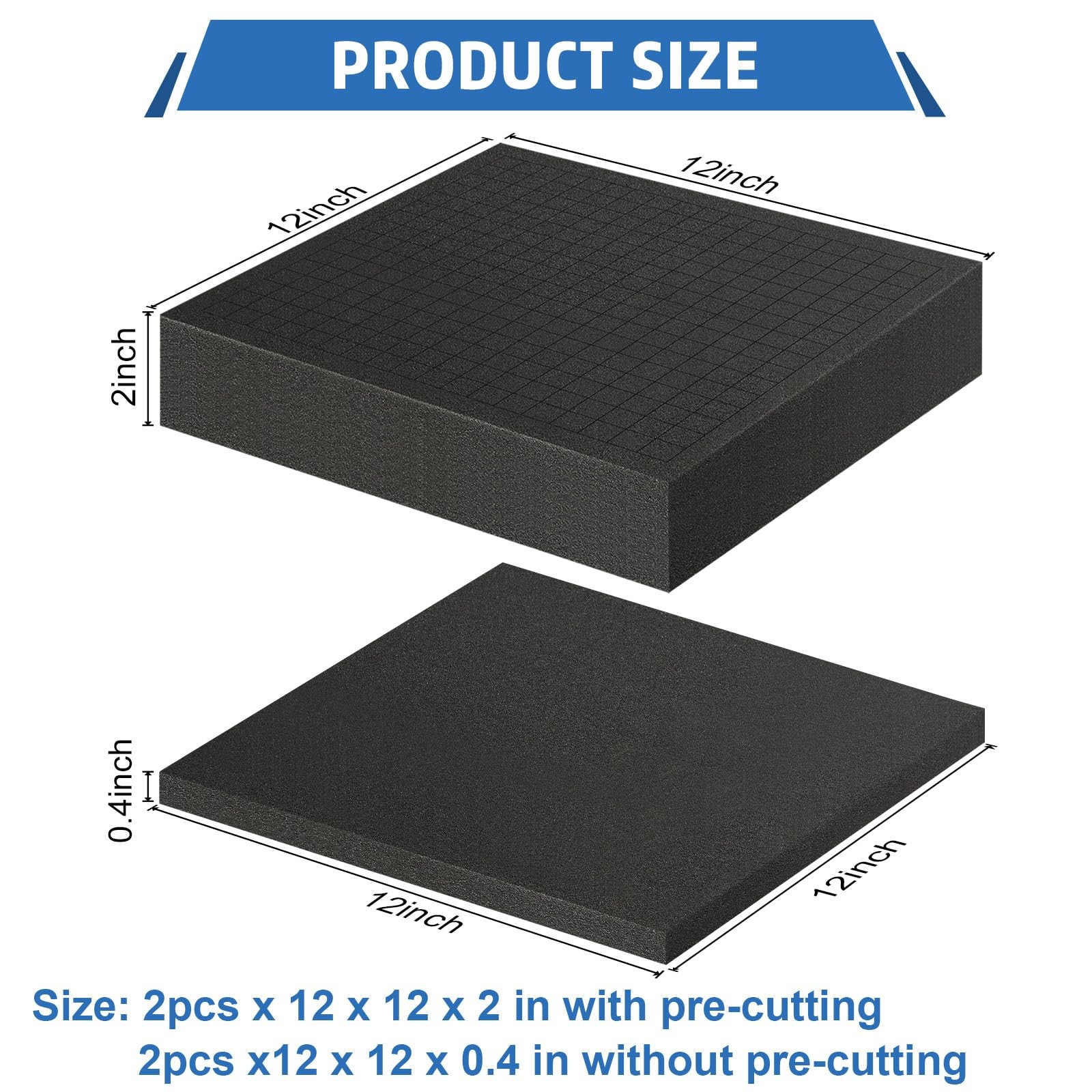 Polyurethane Foam Sheet Pick Apart Pads 12x12x2 And 12x12x0.4 In Black 4 PCS gallery