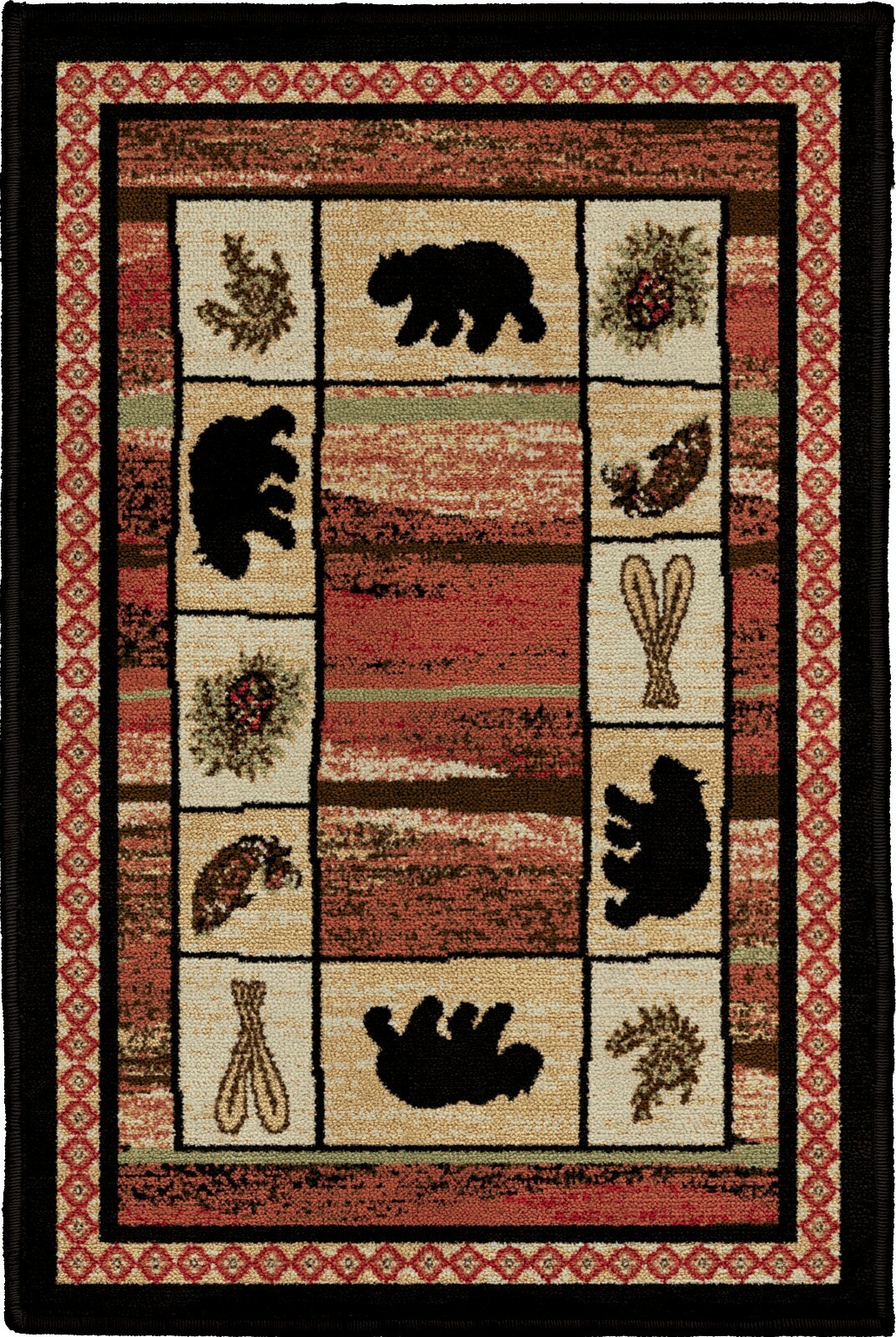 Hearthside Vogel Round Oval Runner Area Rug Lodge Cabin Bear Oar Black Red gallery