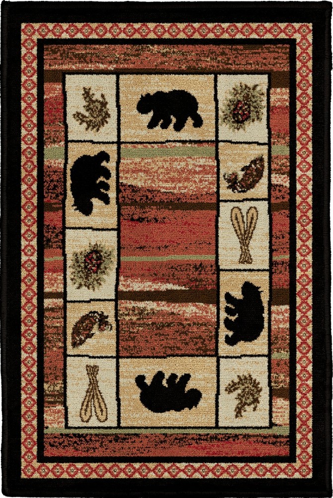 Hearthside Vogel Round Oval Runner Area Rug Lodge Cabin Bear Oar Black Red