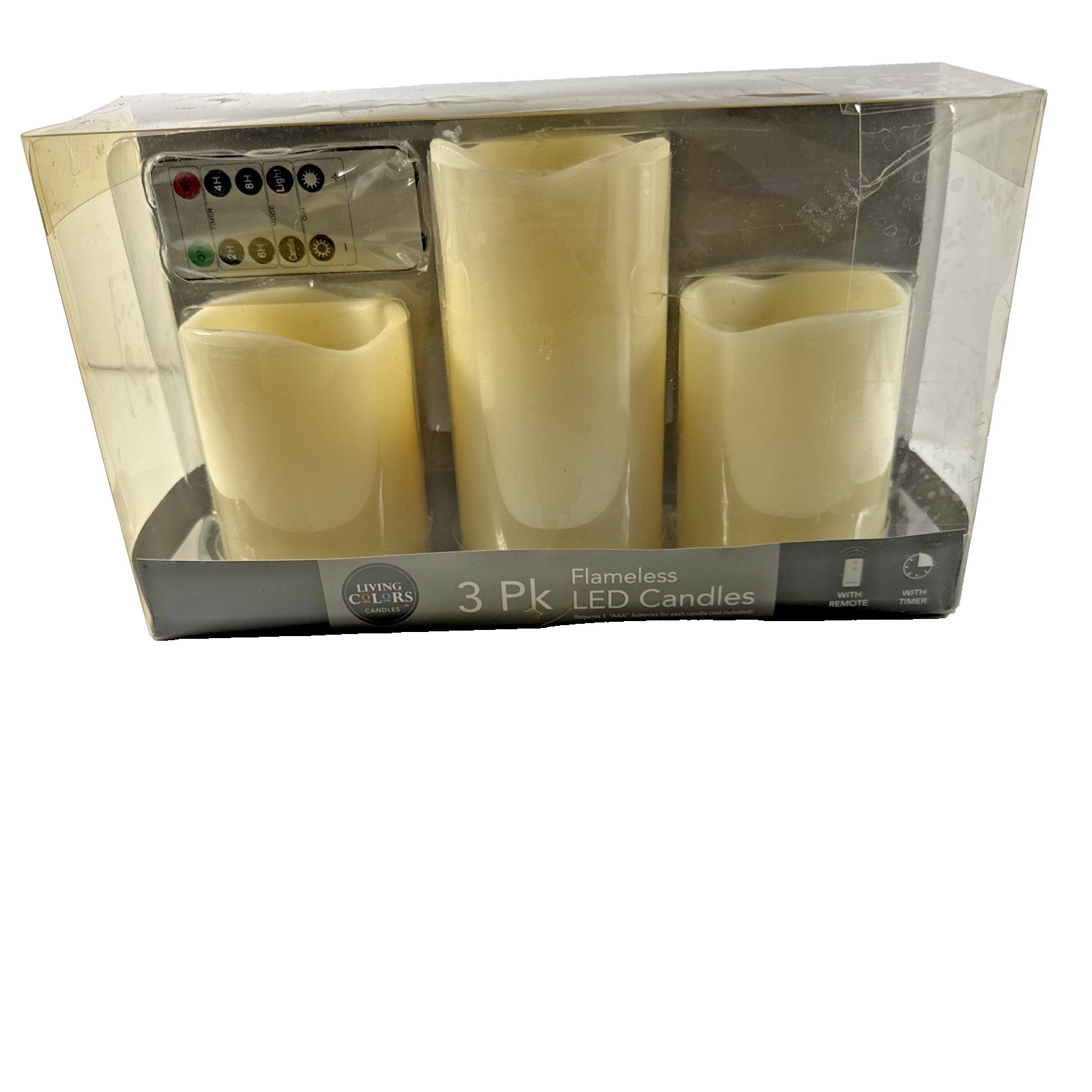 NOS IN RETAIL PACKAGING LED 3x Flameless Pillar Ivory Candles Candles w Remote gallery