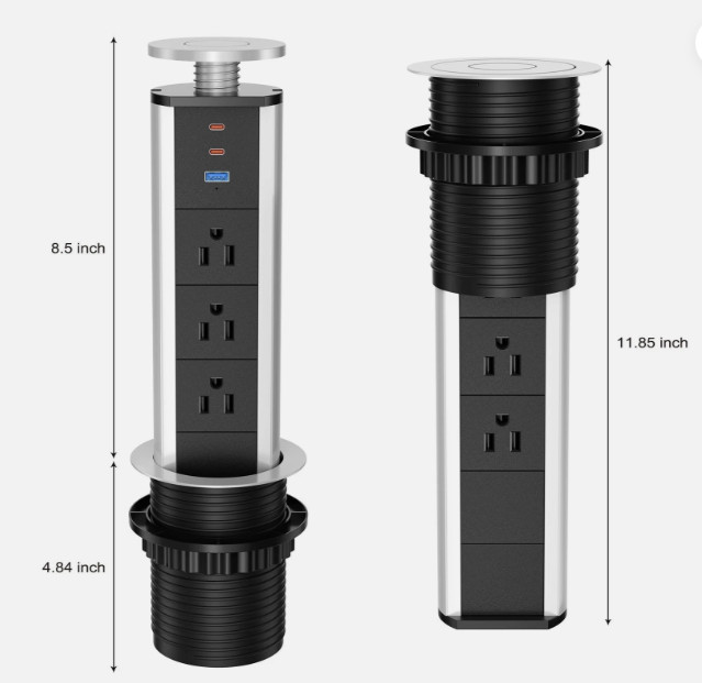 Pop Up Electrical Outlet, Recessed Power Strip, 3 AC Outlet 2 USB A & 1 USB C gallery