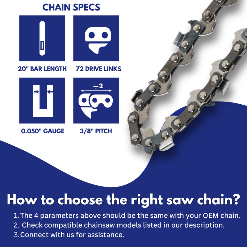 3pcs 20" Chainsaw Chain Blade Full Chisel 3/8 Pitch .050 Gauge 72DL For STIHL gallery