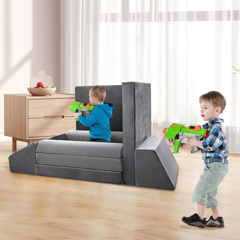 Gray Modular Kids Sofa Set Soft Safe Combination Couch for Playroom Bedroom gallery