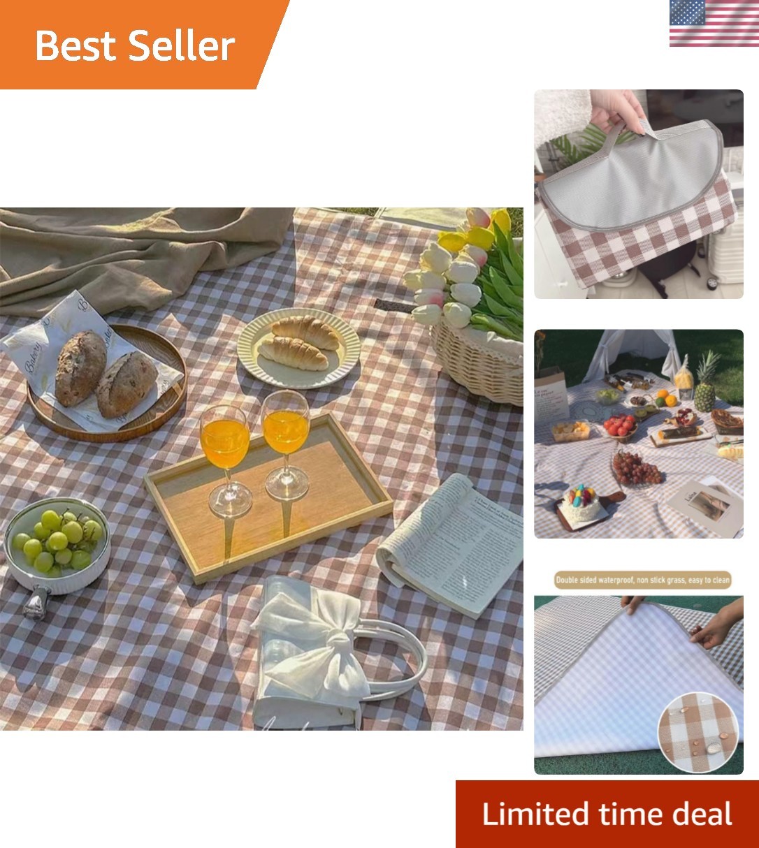Extra Large Picnic Blanket Beach Blankets, 80''x80'' Picnic Mat Waterproof Sa... gallery