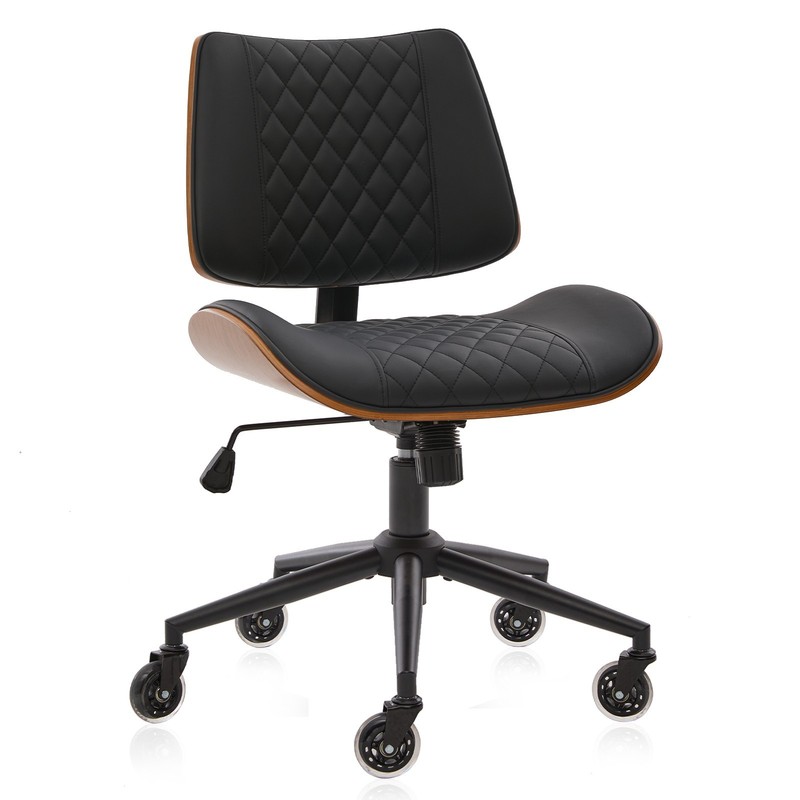 Ergonomic Mid Back Armless Chair, Adjustable Height, 360 Swivel, Brown Leather. gallery