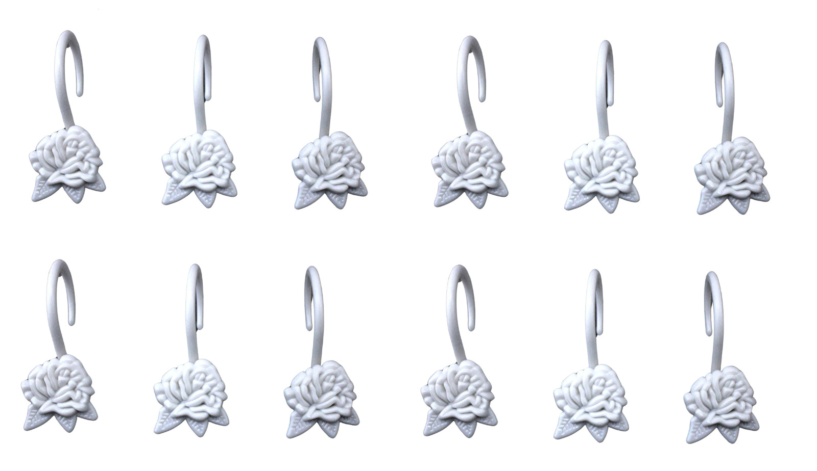 12 Floral Shower Curtain Hooks White Plastic Rings, Rustproof Stylish Rustproof gallery