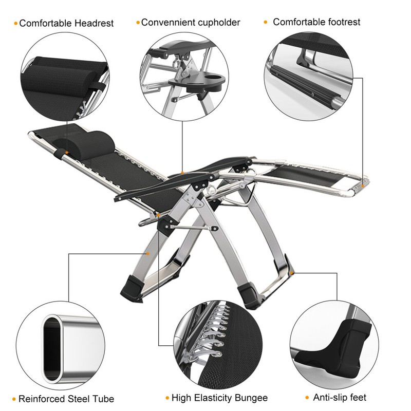 NAIZEA Zero Gravity Chair Folding Reclining Chaise With Pillow+Mat+Arm Cushion gallery